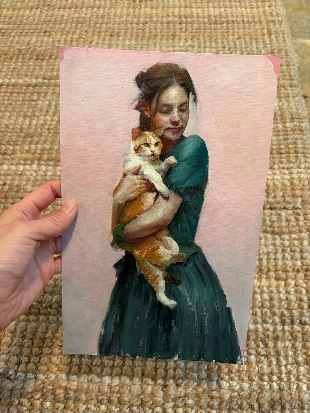 Cat Portrait Wall Art Print - Pink & Green